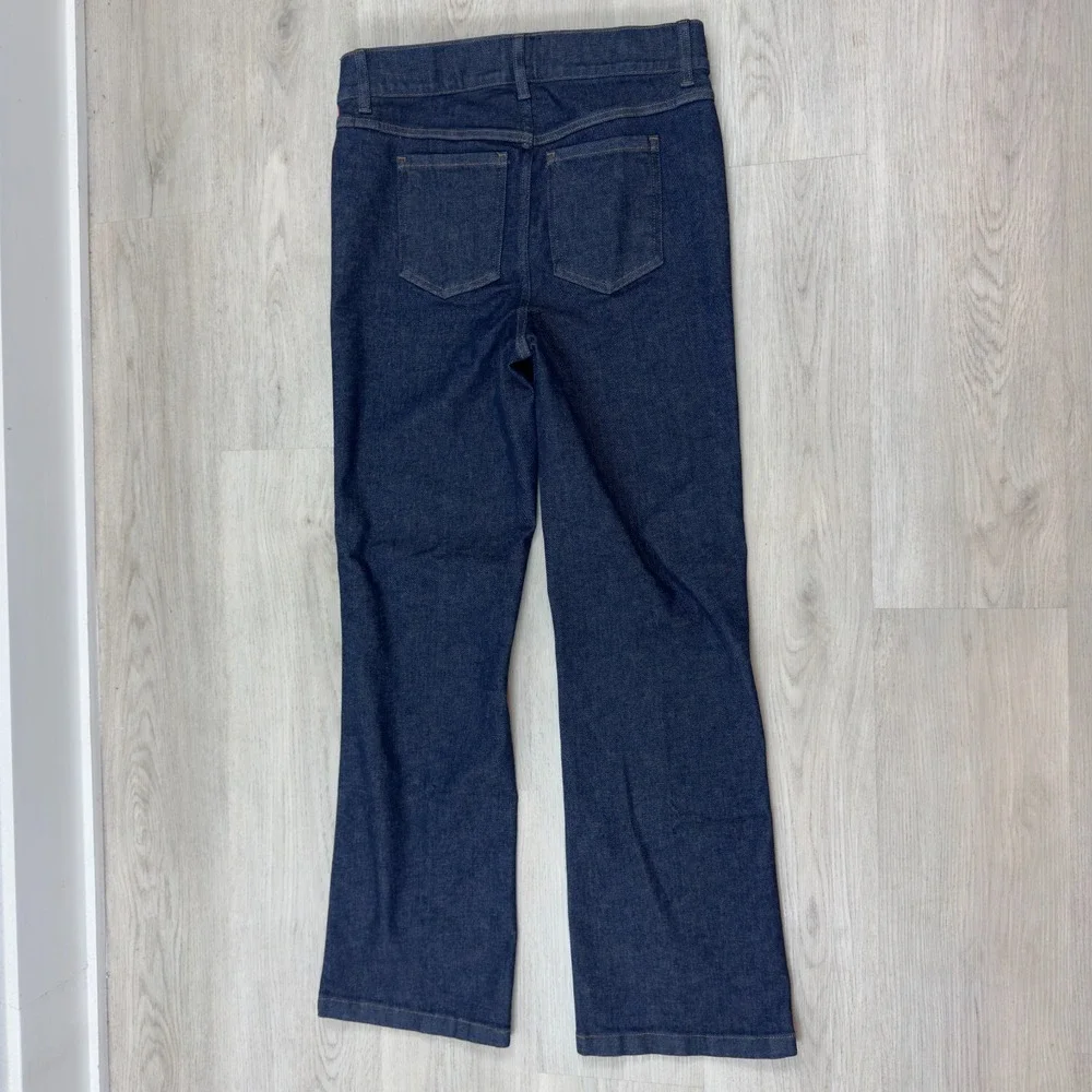 Spanx Cropped Kick Flare Jeans Womens Large Tall Raw Indigo Wash Pull On 20699T